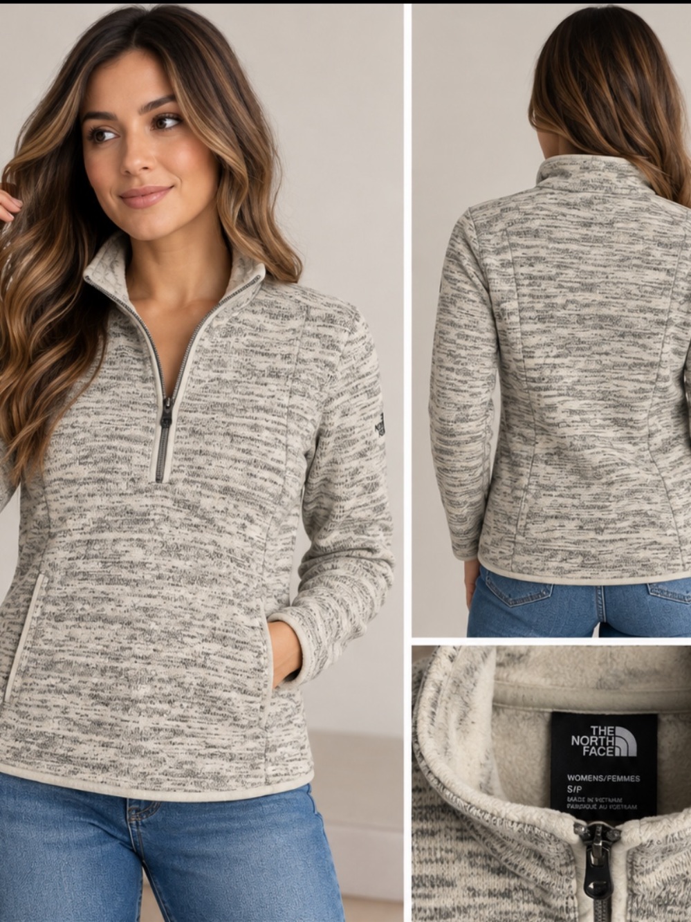 Cozy Half-Zip Heathered Cream Sweater size small hiking